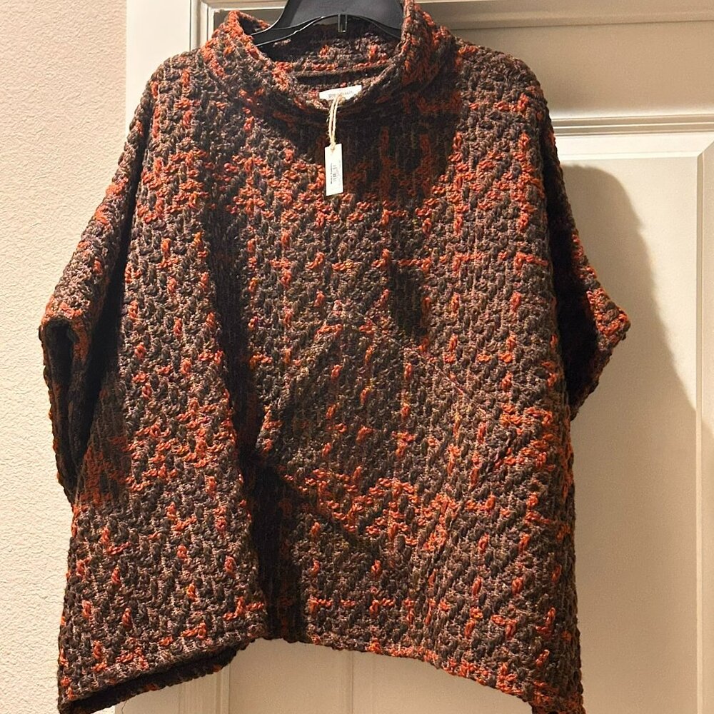 World Market Chunky Knit Poncho One Size Brown Rust Textured Boho Fall Wrap NWT